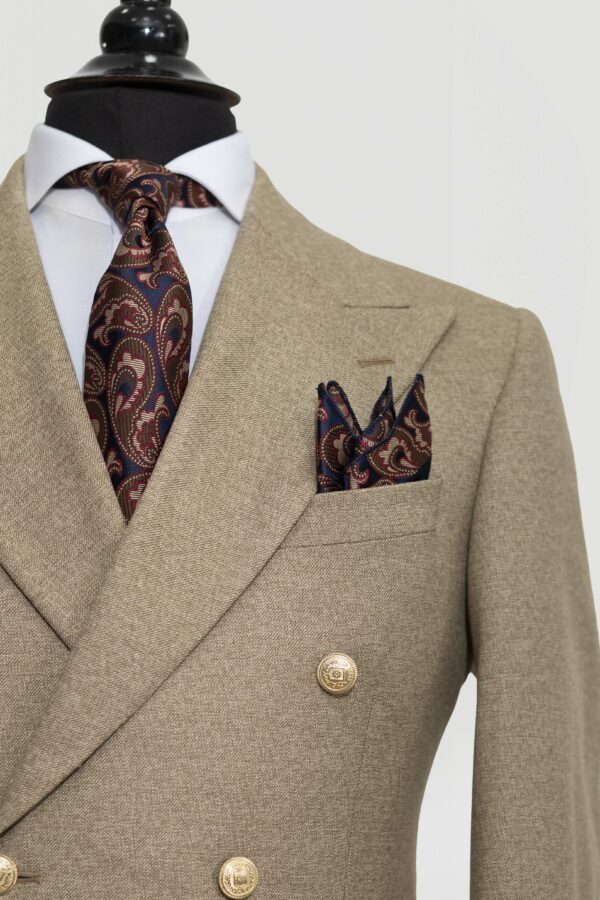 Costume Chic Croisé Beige à Poches Plaquées – Image 4