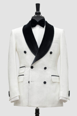 SMOKING 3 PIECES BLANC AVEC MOTIF