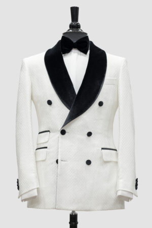 SMOKING 3 PIECES BLANC AVEC MOTIF