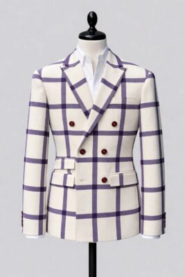 COSTUME GOLFIER A CARREAU VIOLET 6 BOUTONS